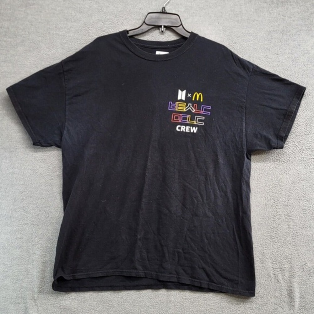BTS x Mcdonald Men Shirt Large Black Graphic Kpop Crew Short Sleeve Crew Neck